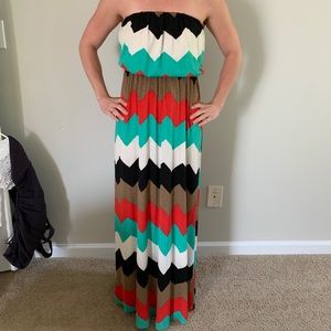 Chevron Strapless Maxi Dress